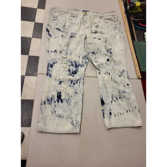Baby Phat Jeans Womens Size 24 Plus Denim Bleach Wash Distressed Straight Pants - Picture 1 of 9